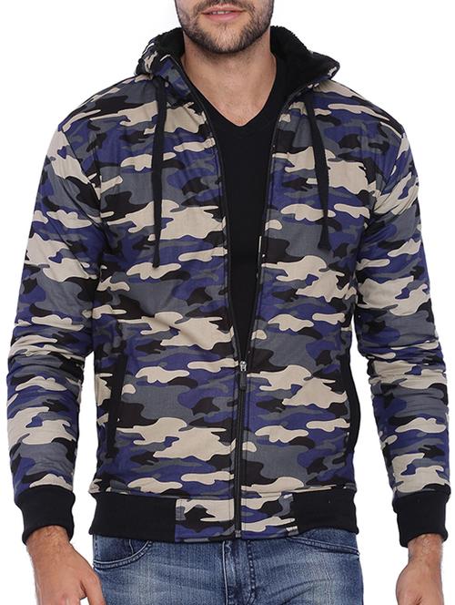 blue camouflage print casual jacket - 11940773 - Very Small Image - 1
