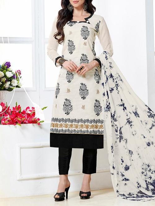 white cotton blend semistitched suit - 11941021 - Very Small Image - 1