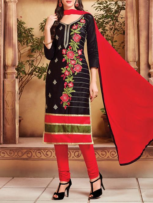 black cotton blend semistitched suit - 11941045 - Very Small Image - 1