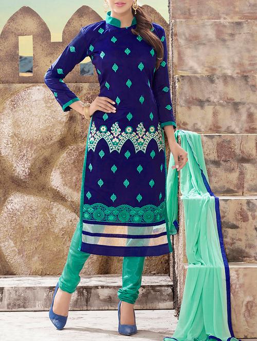 blue cotton blend semistitched suit - 11941051 - Very Small Image - 1