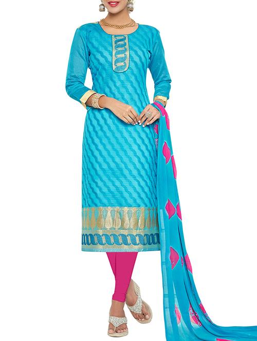 blue cotton blend semistitched suit - 11941081 - Very Small Image - 1