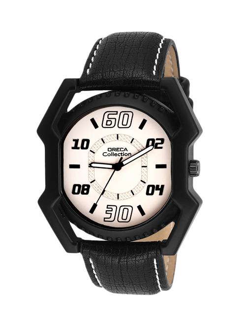 black color, leather strap analog watch - 11949281 - Very Small Image - 1