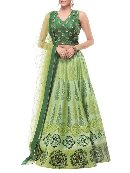 green silk flared lehenga - 11951307 - Very Small Image - 1