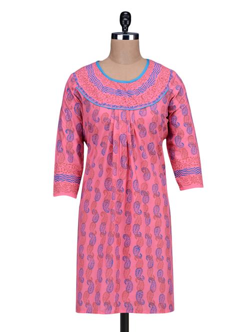 pink cotton straight kurta - 1195511 - Very Small Image - 1