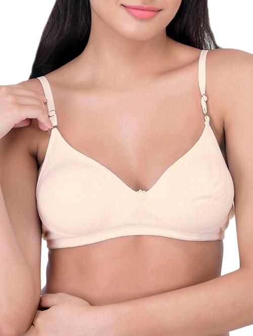 solid beige cotton bra - 11957993 - Very Small Image - 1