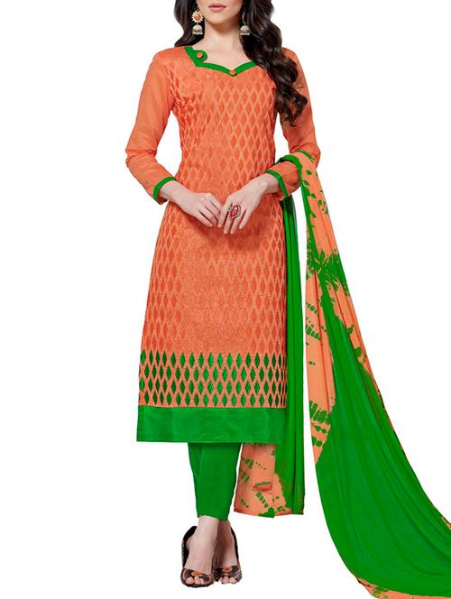 orange cotton unstitched suit - 11959205 - Very Small Image - 1