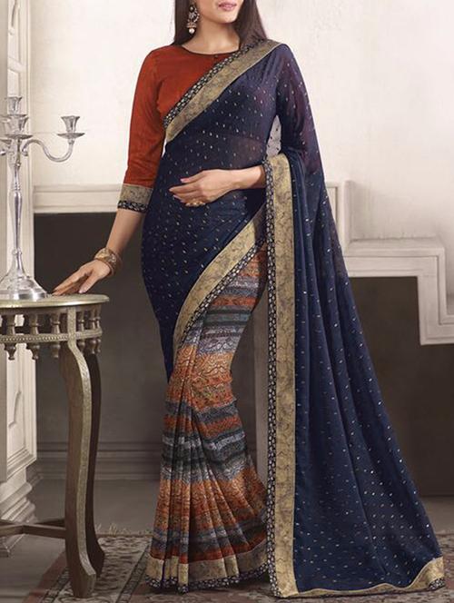 blue georgette saree with blouse - 11960883 - Very Small Image - 1