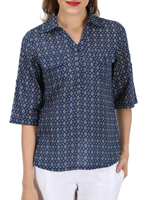 blue printed viscose regular top - 11962068 - Very Small Image - 1