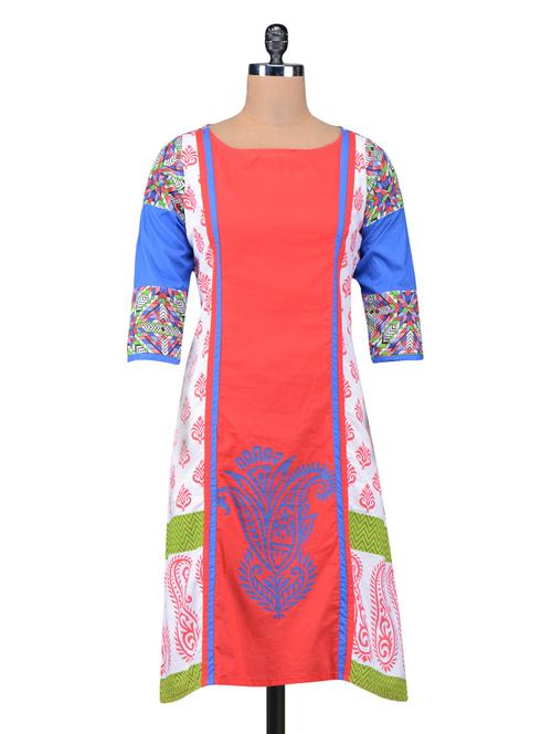 multicolour block printed straight cotton kurta - 1198114 - Very Small Image - 1