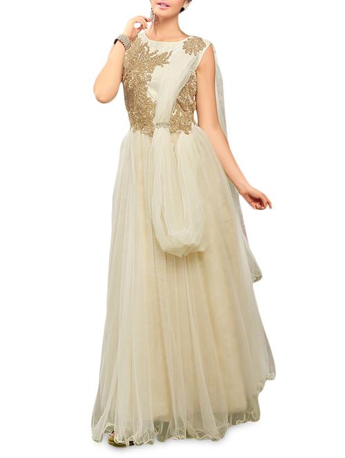 white unstitched soft net   gown - 1199647 - Very Small Image - 1