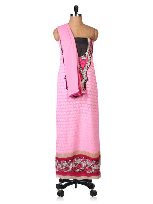 embroidered pink georgette unstitched suit set - 1199692 - Very Small Image - 1