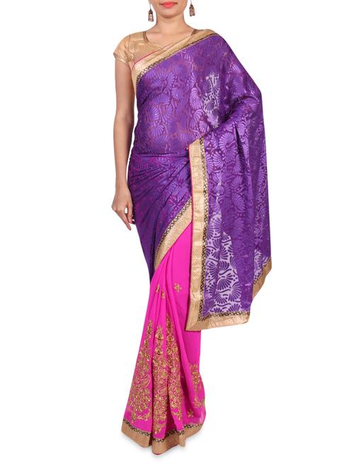 violet and magenta georgette saree - 1199722 - Very Small Image - 1