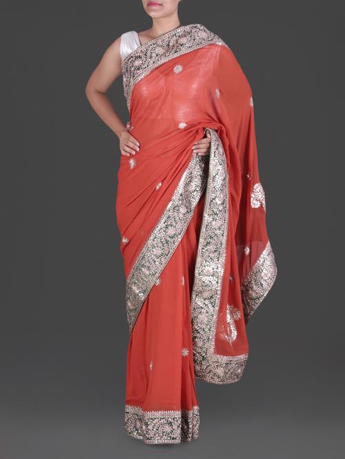 Orange gota patti work georgette saree - 1202461 - Very Small Image - 1