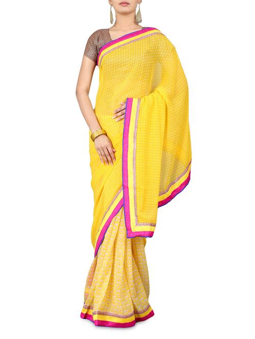yellow georgette printed saree - 1203227 - Very Small Image - 1
