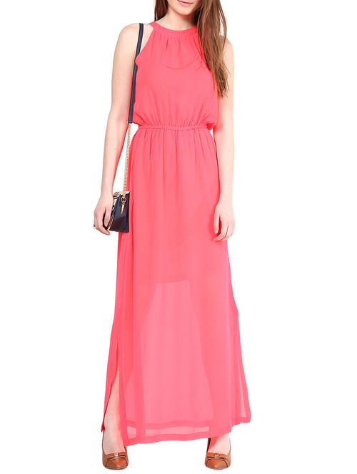 pink plain georgette dress - 1204133 - Very Small Image - 1