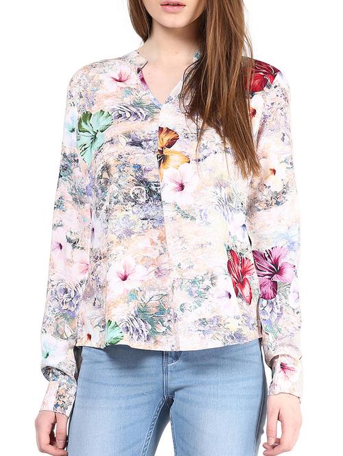 white printed full sleeves rayon top - 1204228 - Very Small Image - 1