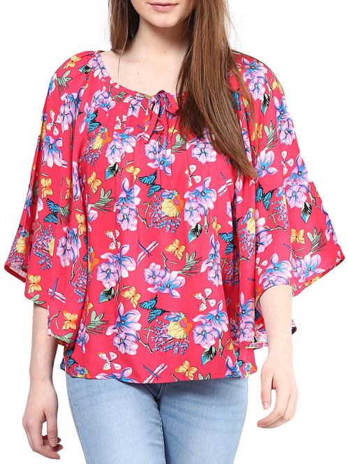pink printed pin tucked rayon top - 1204243 - Very Small Image - 1