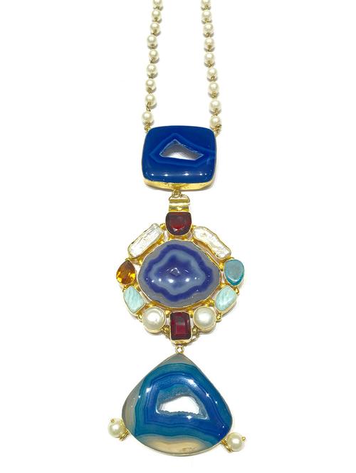 blue stoned brass necklace - 12058983 - Very Small Image - 1