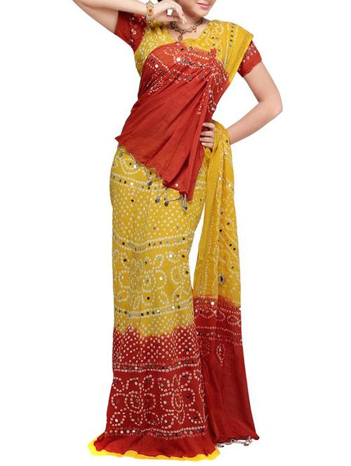 red & yellow cotton lehenga - 12062750 - Very Small Image - 1