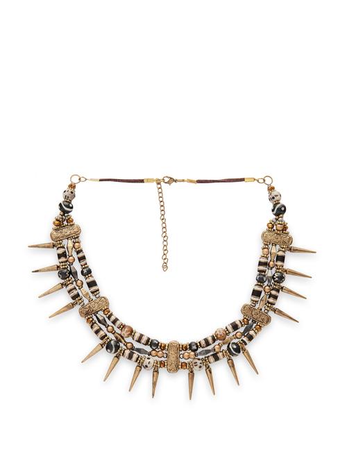 Gold and bead neck-piece with spikes - 12067 - Very Small Image - 1