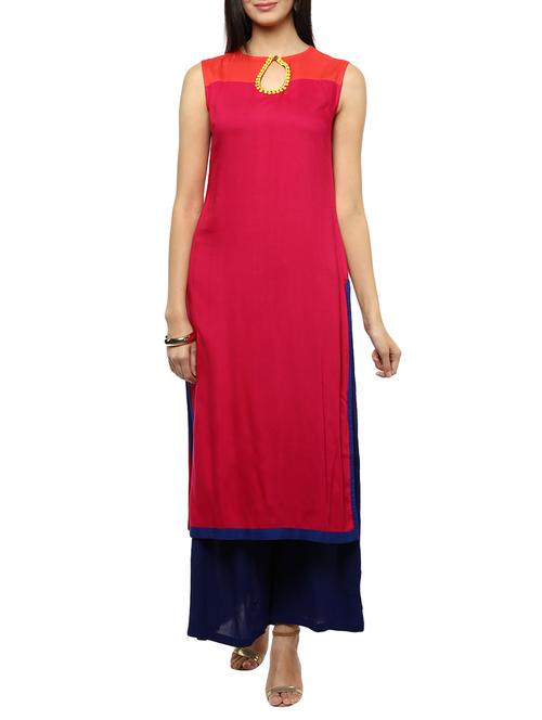 pink rayon straight kurta - 12079557 - Very Small Image - 1
