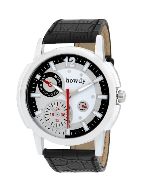 black leather strap analog watch - 12079766 - Very Small Image - 1