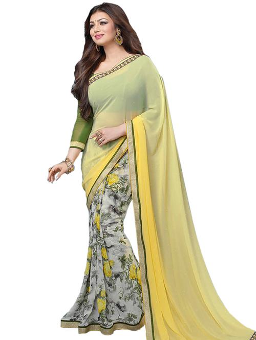 yellow chiffon saree with blouse - 12081108 - Very Small Image - 1