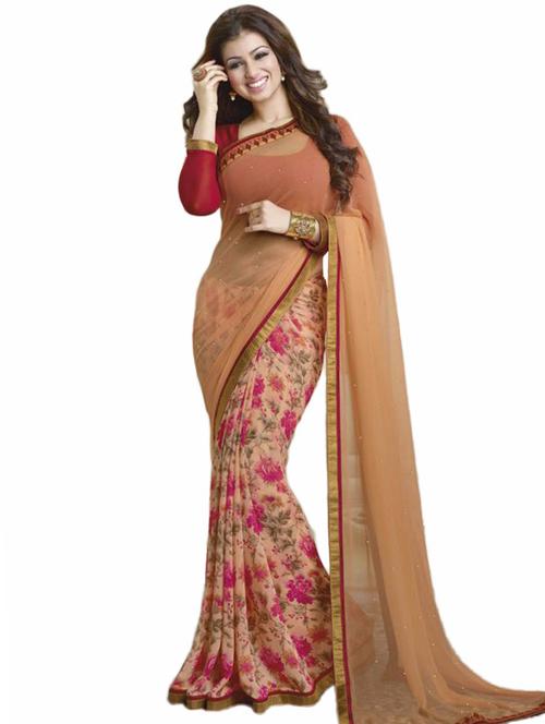 beige georgette saree with blouse - 12081340 - Very Small Image - 1