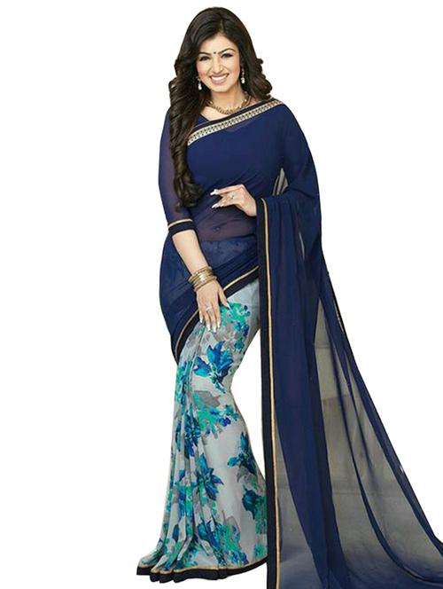 blue georgette saree with blouse - 12081388 - Very Small Image - 1