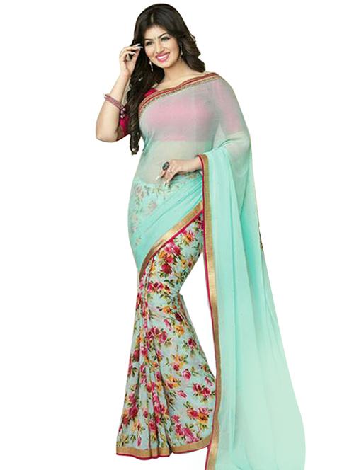 blue georgette saree with blouse - 12081395 - Very Small Image - 1