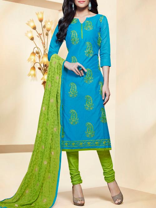 blue silk blend unstitched dress material - 12081605 - Very Small Image - 1