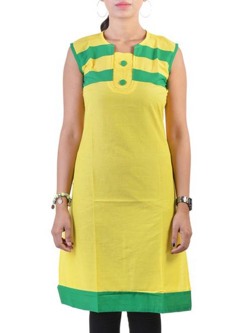 yellow cotton straight kurti - 12082444 - Very Small Image - 1