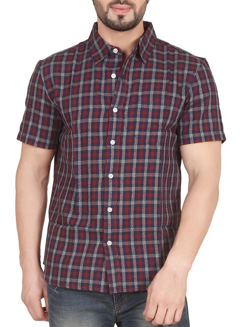 navy blue cotton casual shirt - 12082486 - Very Small Image - 1