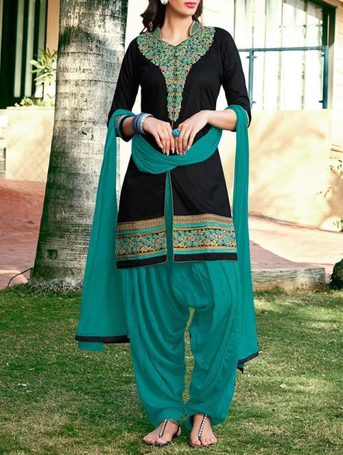black cotton embroidered unstitched suit - 12083220 - Very Small Image - 1