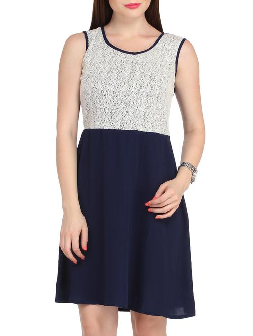 navy blue crepe a-line dress - 12084639 - Very Small Image - 1