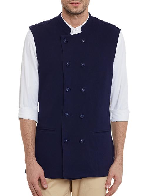 solid blue cotton nehru jacket - 12085251 - Very Small Image - 1