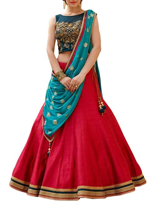 red silk aline lehenga - 12085260 - Very Small Image - 1