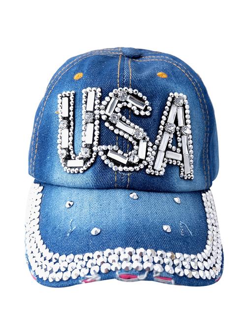 blue stone studded cotton cap - 12085491 - Very Small Image - 1