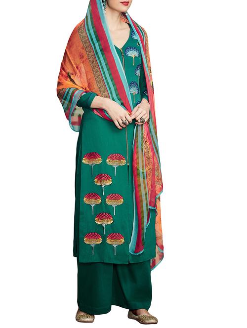 green cotton unstitched suit - 12085500 - Very Small Image - 1