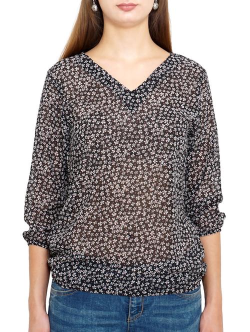 black floral printed poly georgette regular top - 12086678 - Very Small Image - 1