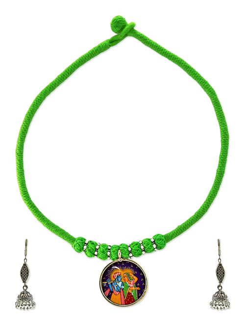 parrot green metal choker necklace and earrings set - 12086724 - Very Small Image - 1