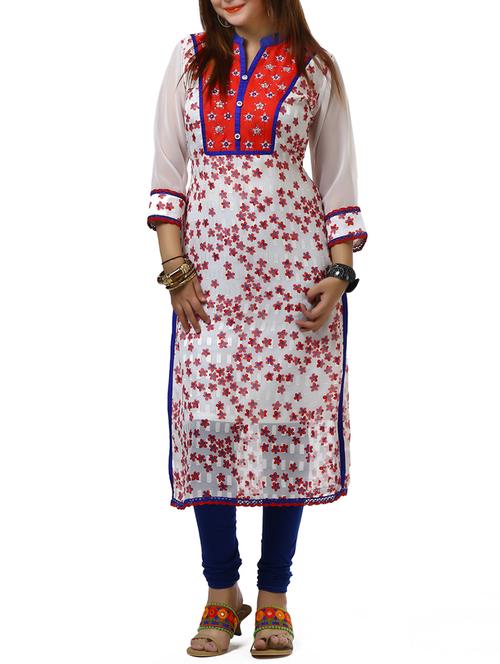 white georgette straight kurti - 12087221 - Very Small Image - 1