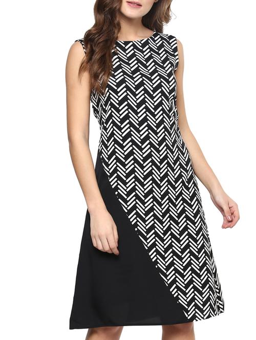 boat neck geometric print a-line dress - 12087642 - Very Small Image - 1