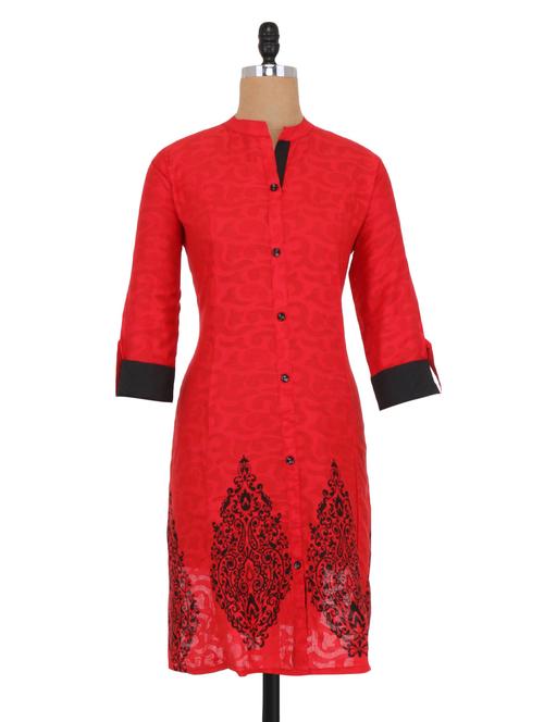 red printed cotton kurta - 1208904 - Very Small Image - 1