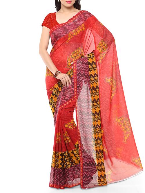 orange georgette saree with blouse - 12089485 - Very Small Image - 1