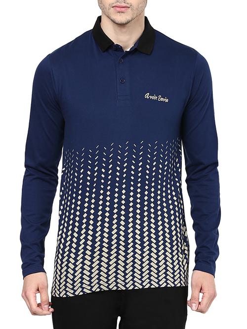 navy blue cotton front print t-shirt - 12090803 - Very Small Image - 1