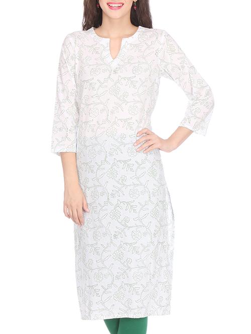 White printed cotton kurta - 12091119 - Very Small Image - 1