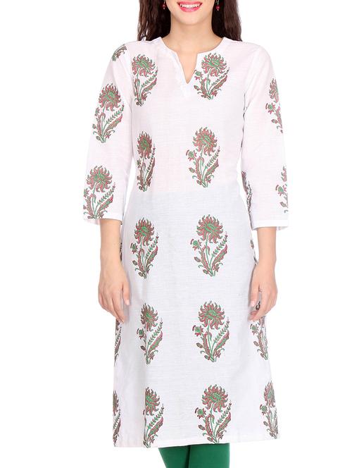 White printed cotton kurta - 12091123 - Very Small Image - 1