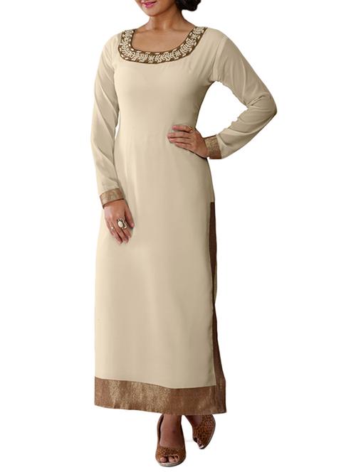 beige georgette solid kurta - 12091210 - Very Small Image - 1