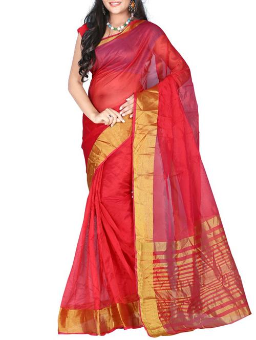 red silk printed saree with blouse - 12095027 - Very Small Image - 1